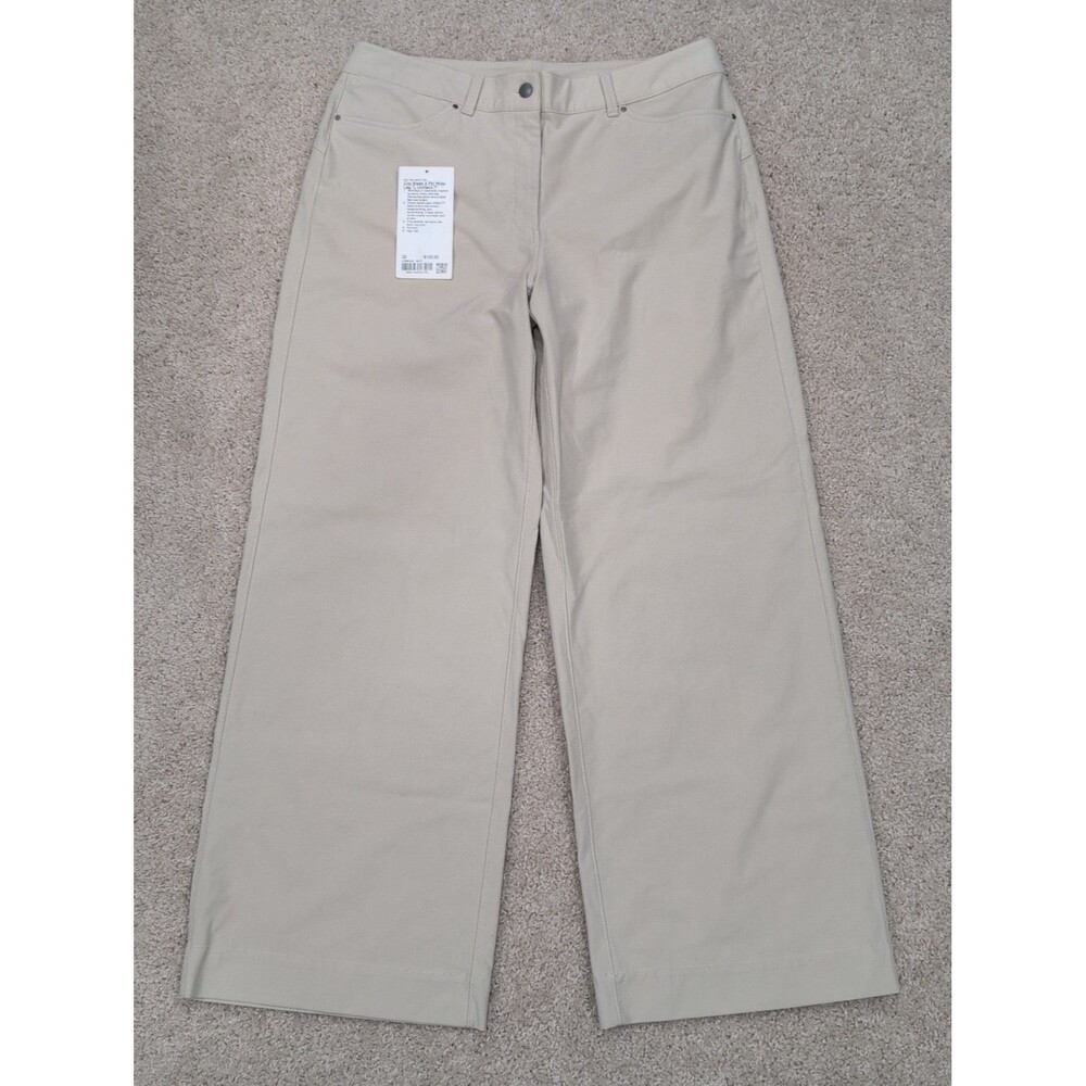 Lululemon City Sleek Wide Leg Pants Women's Beige Sz 32 Stretch High Rise 5 Pckt